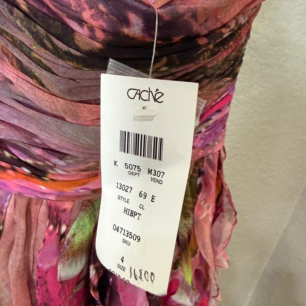 Cache Strapless Ruffle Mini Dress Pink Purple Floral Y2K Fantasy Fairycore Sz 4 - Picture 11 of 13